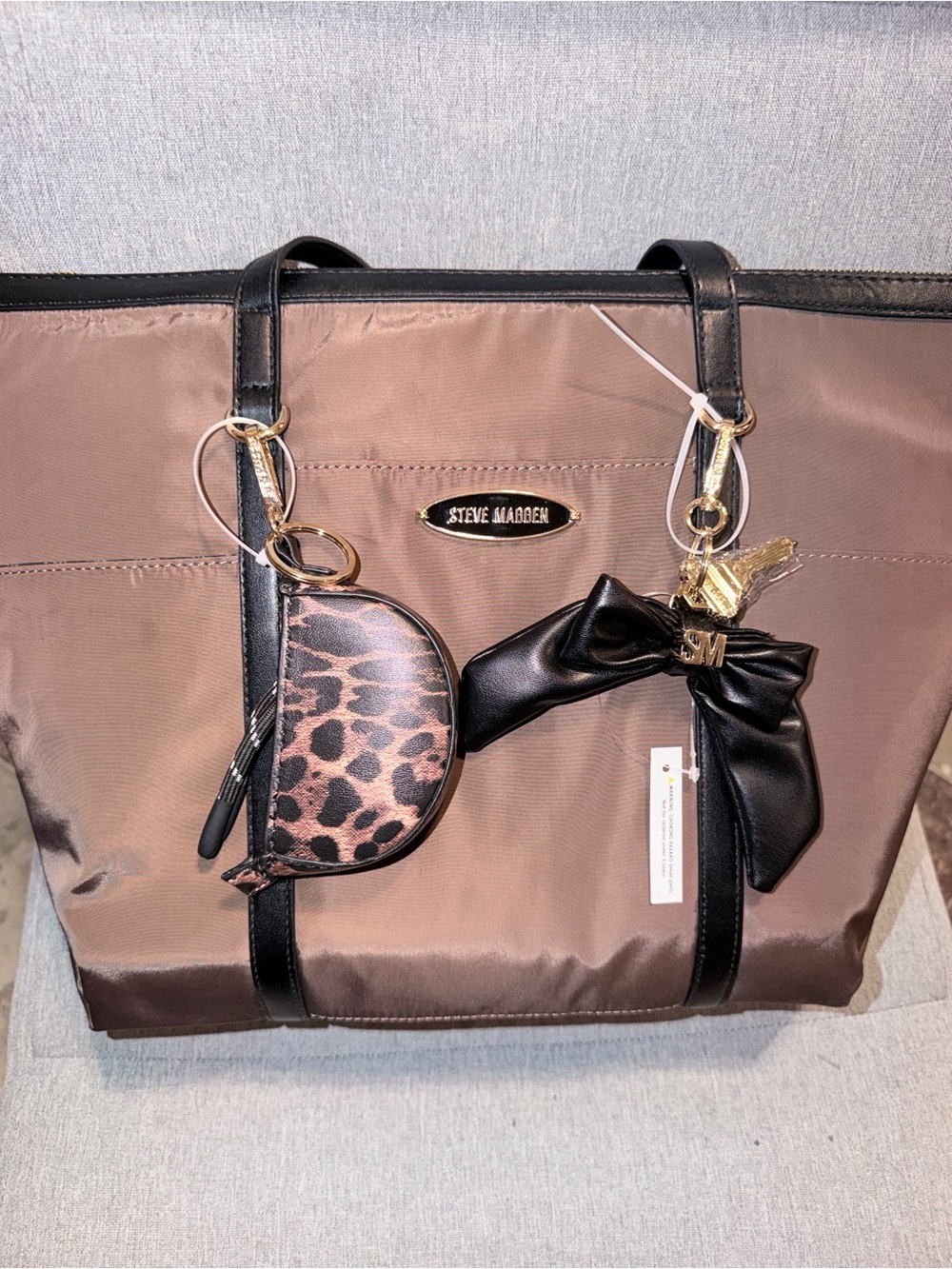 Steve Madden Brown Tote with Black Trim and Leopard Coin Pouch